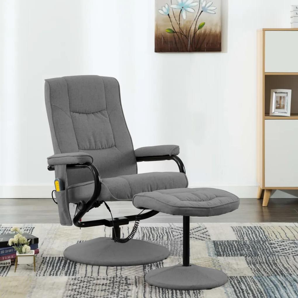 249315 vidaXL Cadeira massagens reclinável + apoio pés tecido cinzento-claro