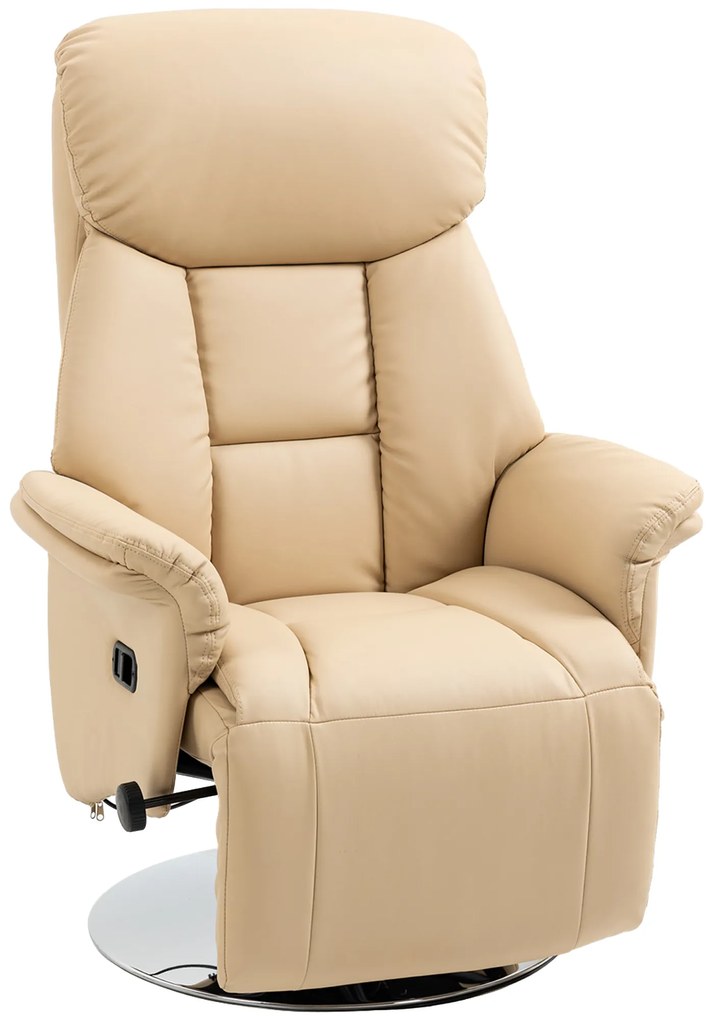 HOMCOM Cadeirão Reclinável Giratório Apoio para Os Pés Ajustável Braços Base de Aço Cromado Revestimento Sintético PU Bege | Aosom Portugal