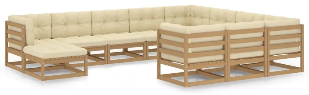 vidaXL 11pcs conj. lounge jardim almofadões pinho maciço castanho mel