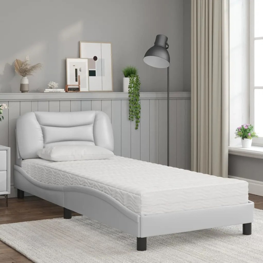 Cama com colchão 90x200 cm couro artificial branco