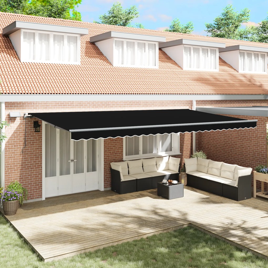 Toldo Retrátil Manual com LED Preto 600x350 cm