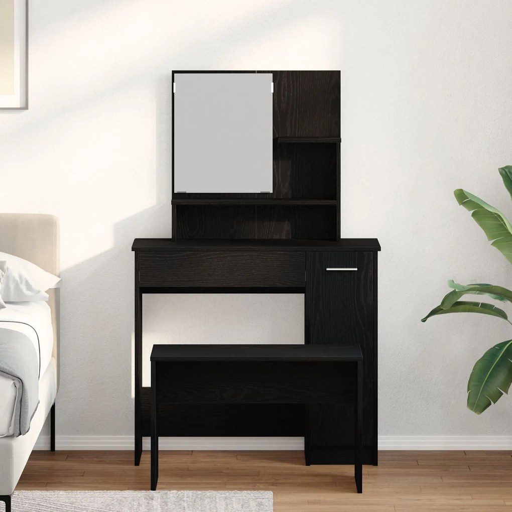 Conjunto de Toucador vidaXL Carvalho Preto Madeira Engenheirada, Touca