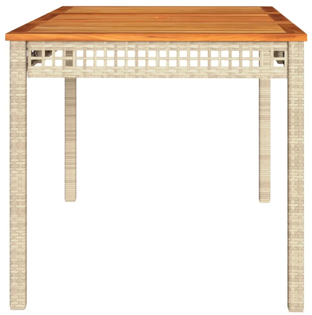 Mesa de jardim 140x80x75 cm vime PE e madeira de acácia bege