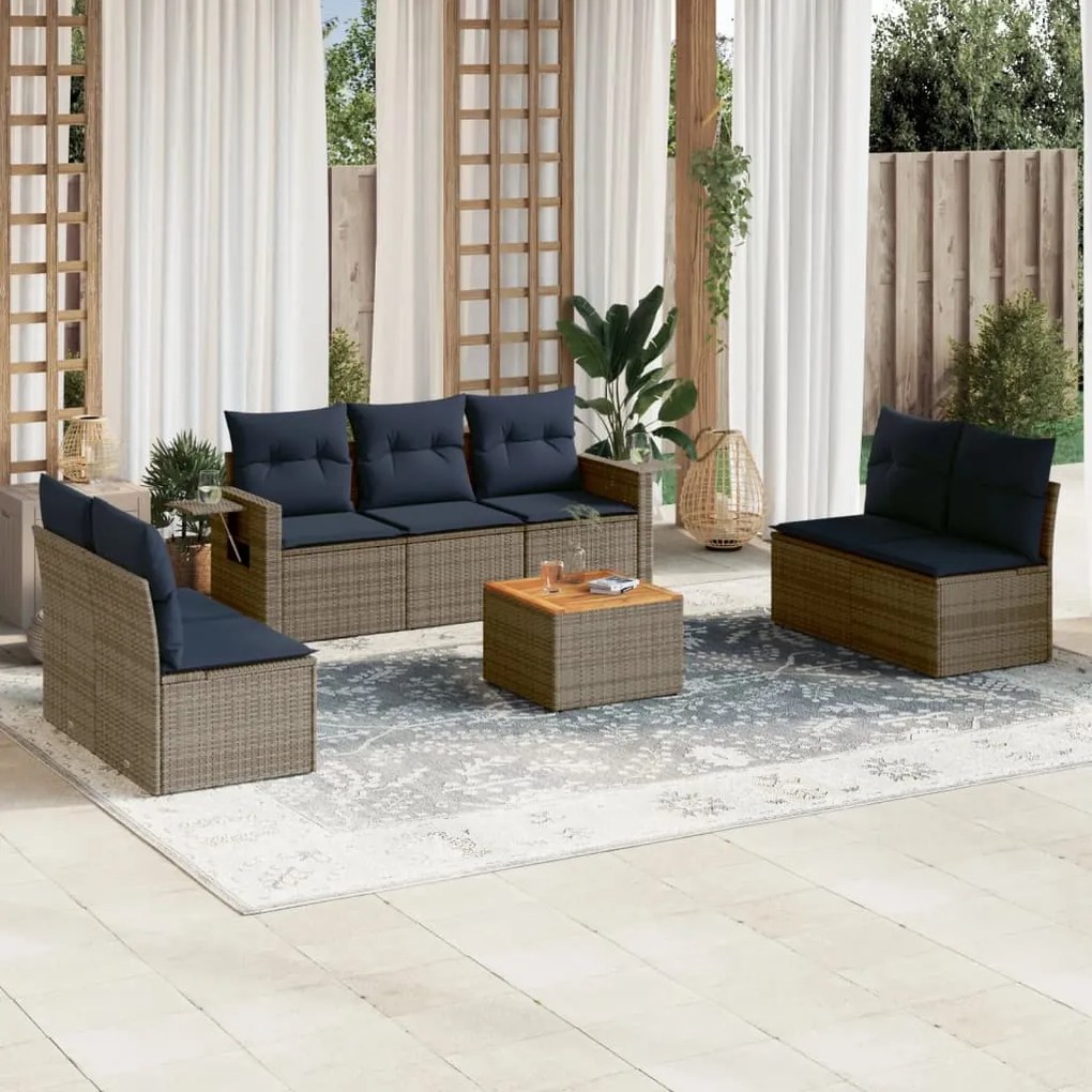 vidaXL 8 pcs conjunto sofás p/ jardim c/ almofadões vime PE cinzento