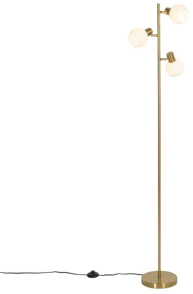 Candeeiro de pé dourado com vidro opalino 3-luzes ajustável - Anouk Art Deco