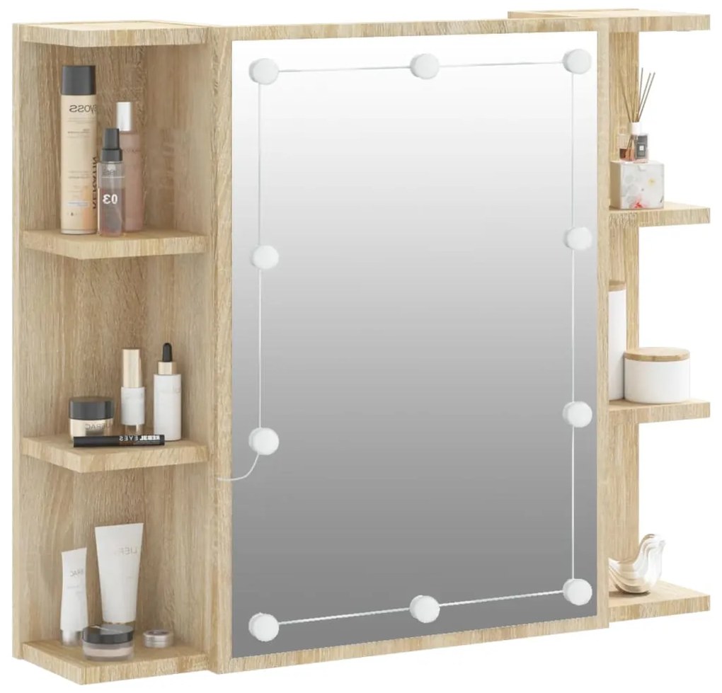 Armário espelhado com LED 70x16,5x60 cm carvalho sonoma
