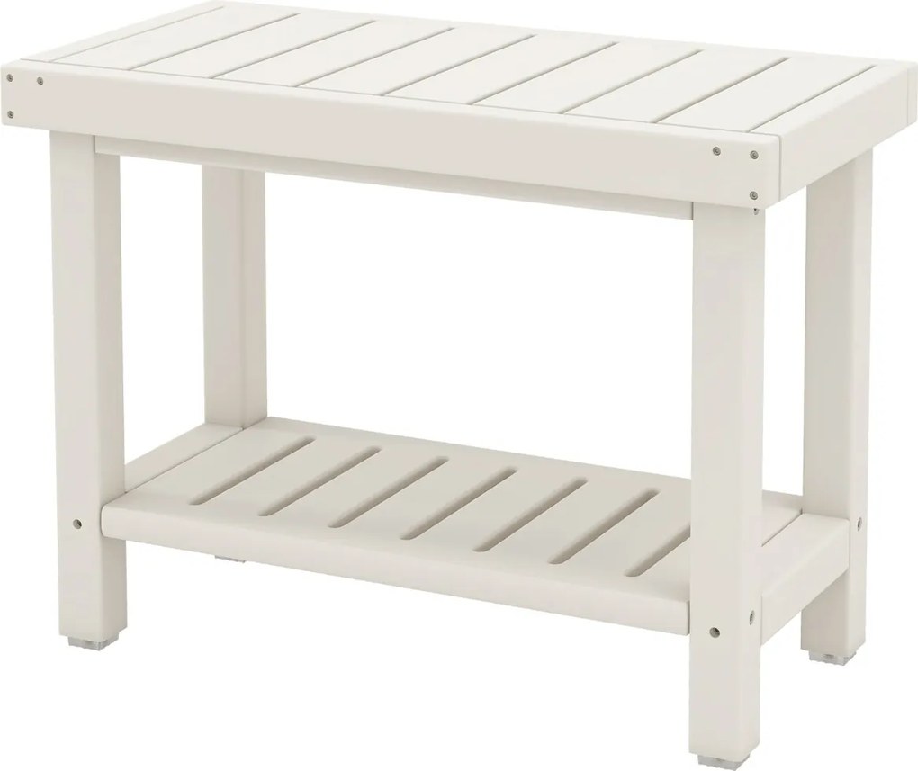Banco de Casa de banho 61 x 31 x 49 cm  com prateleira de armazenamento Banco de duche impermeável Branco