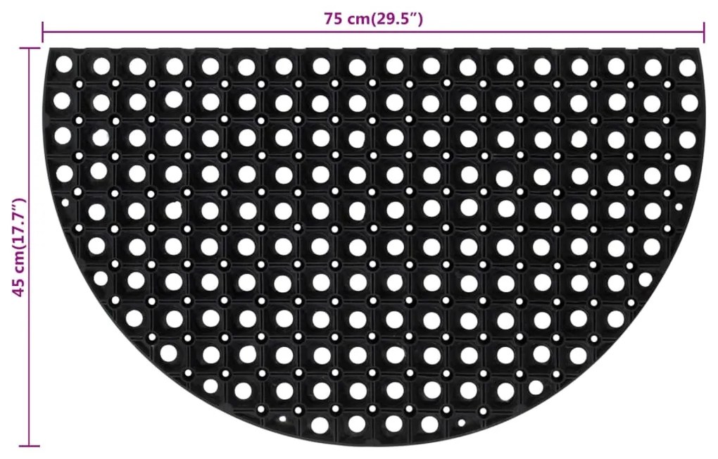 Tapete de porta semicircular 45x75 cm borracha