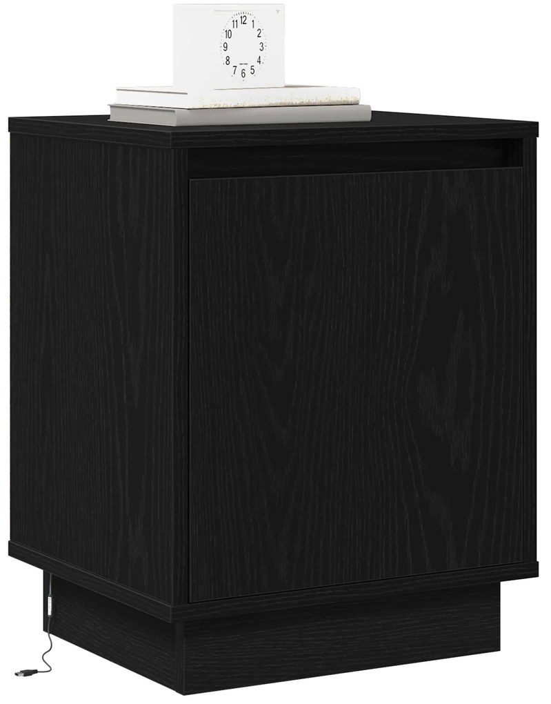 Cômodas de Cabeceira com Luzes LED 2 pcs Preto 39x34,5x50 cm