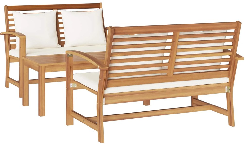 vidaXL Conjunto de Sofá de Jardim 3 pcs Natural Madeira de Teca Sólida