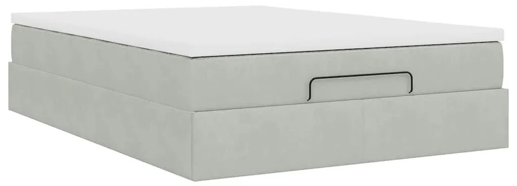 Estrutura de cama otomana com colchão 140x200 cm cinzento claro