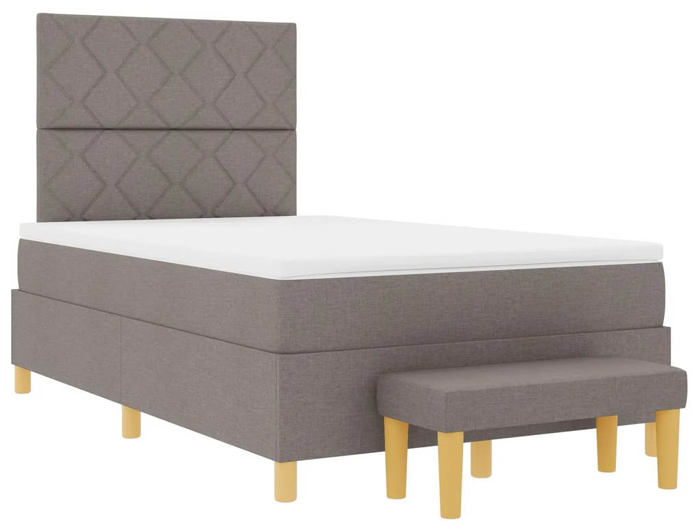 Cama Box com Colchão e Banco Taupe 120x190 cm Tecido