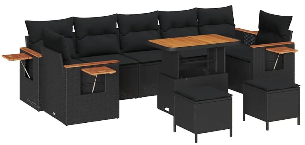Conjunto de Sofá de Jardim vidaXL com 10 Peças com Almofadas Preto Vim