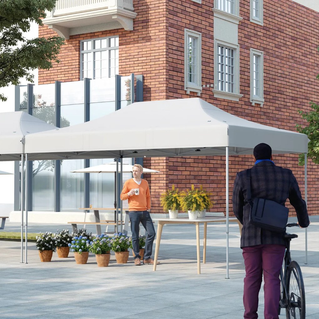 Tenda dobrável 300 x 445 cm Fácil montagem Bolsa de transporte com rodas 4 cordas 8 estacas, feiras, eventos, festas Bege