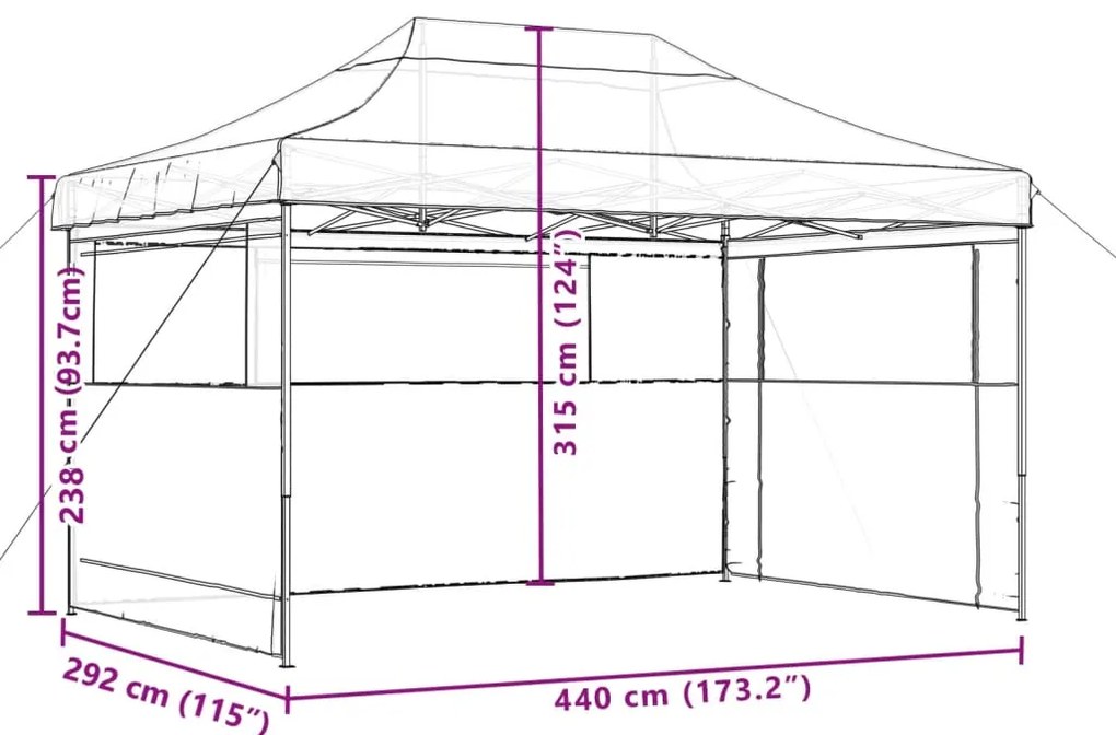 Tenda para festas pop-up dobrável c/ 3 paredes laterais laranja