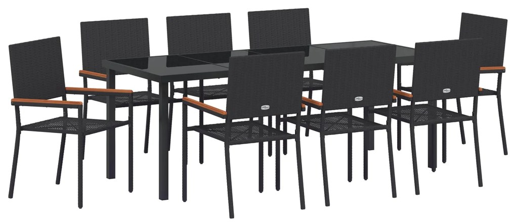 Conjunto de Jantar de 9 Peças Preto Rattan Poliéster