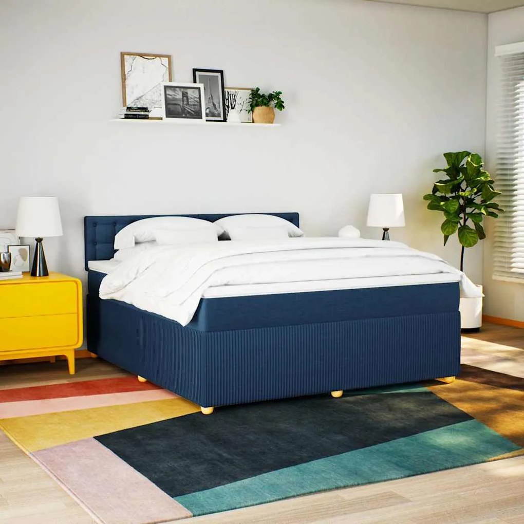 Cama com molas/colchão 180x200 cm tecido azul