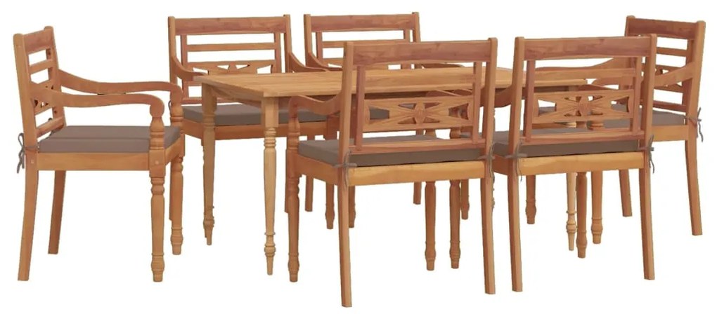 7 pcs conjunto de jantar p/ jardim c/ almofadões teca maciça