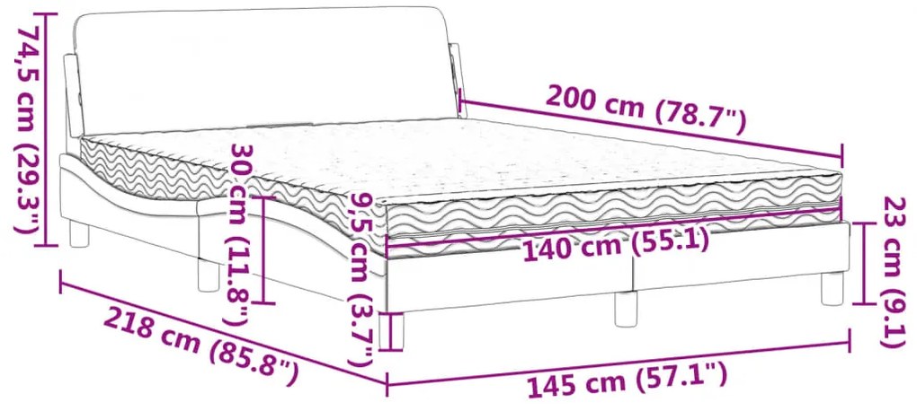 Cama com colchão 140x200 cm tecido cinzento-escuro