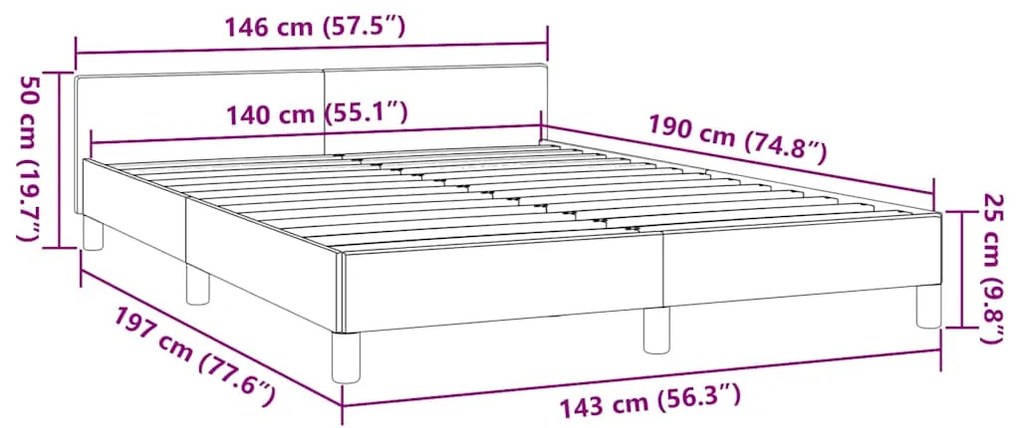 Cama sem colchão 140x190 cm tecido castanho-acinzentado