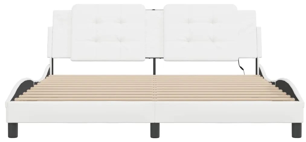 Estrutura cama c/ luzes LED 180x200 cm couro artificial branco