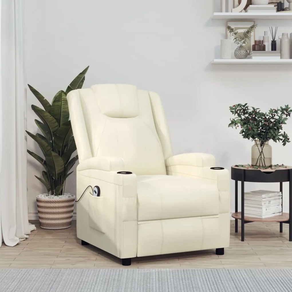 3124569 vidaXL Poltrona elevatória couro artificial cor creme