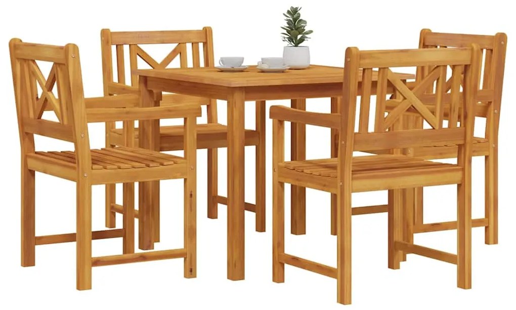 Conjunto de Jantar para Jardim de 5 Peças em Madeira Sólida de Acácia
