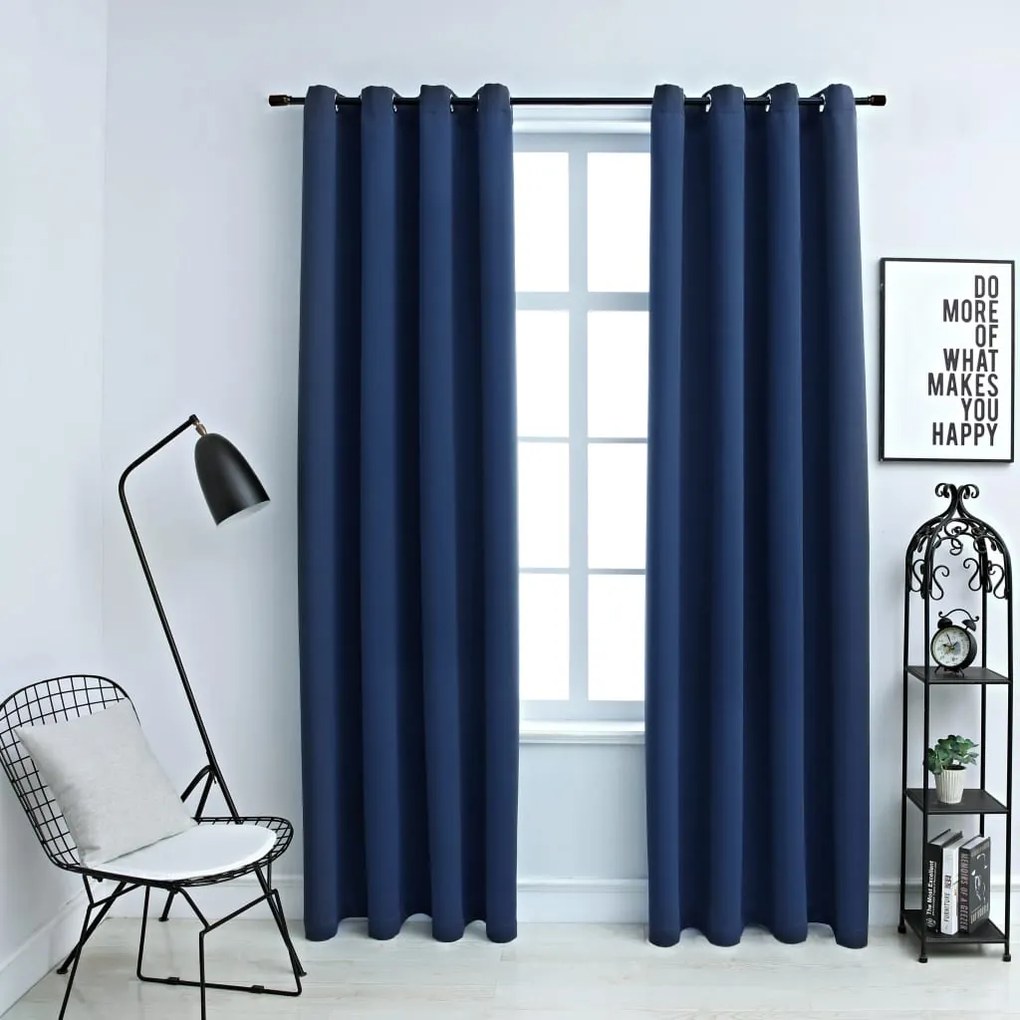 134452 vidaXL Cortinas blackout com argolas em metal 2 pcs 140x245 cm azul