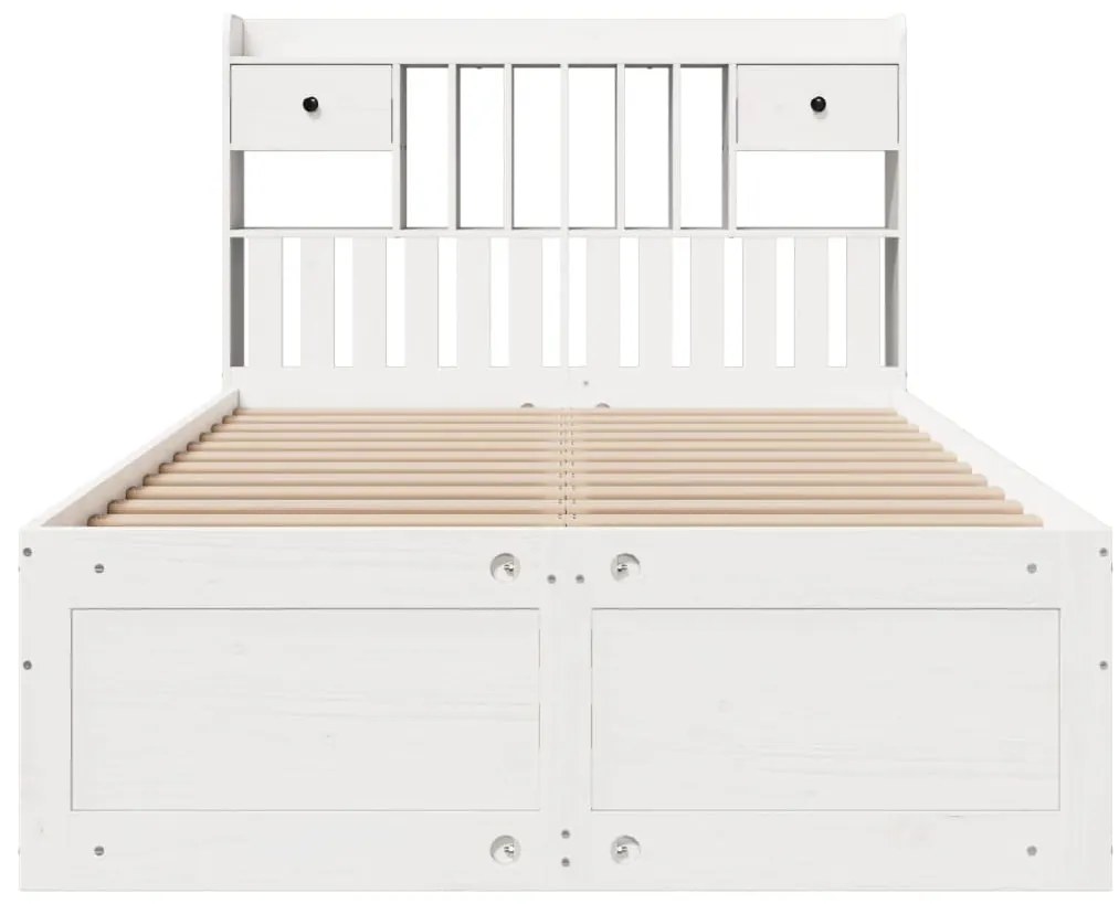 Cama com estante sem colchão 135x190 cm pinho maciço branco