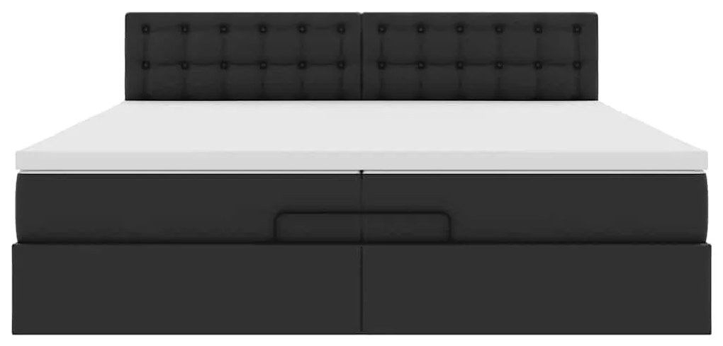 Estrutura de cama otomana com colchões couro artificial preto