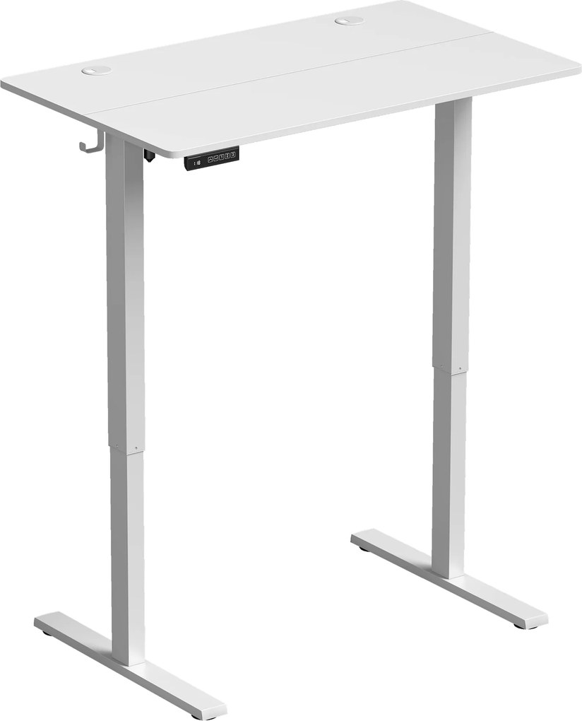 Secretária Elevatória com Memória, Altura Regulável, 2 Passa-cabos e Ecrã LED, Branco