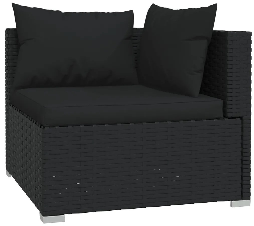 3 pcs conjunto lounge de jardim c/ almofadões vime PE preto