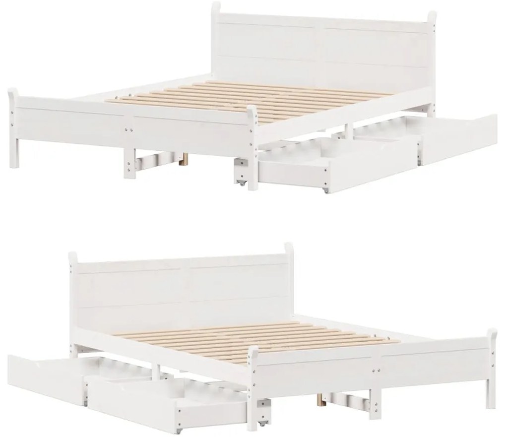 Cama sem colchão 140x190 cm madeira de pinho maciça branco