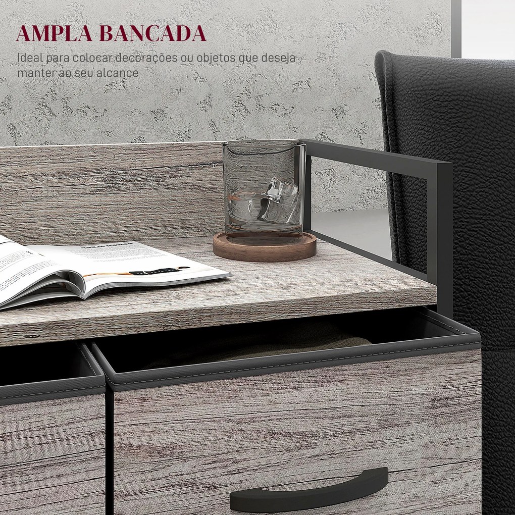 Cómoda de Quarto Armário de Armazenamento com 4 Gavetas Dobráveis Prateleira Aberta e Estrutura de Aço para Sala Entrada 60x29x85 cm Cinzento