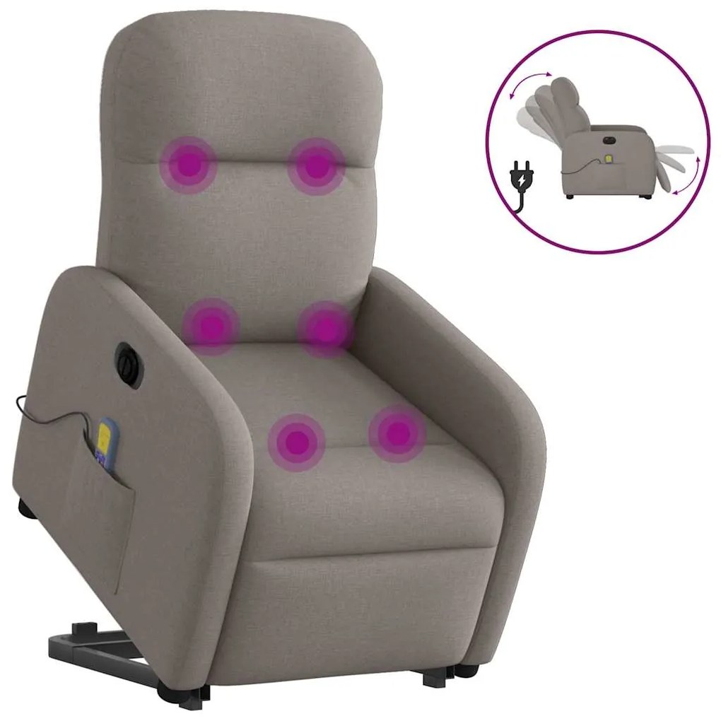 vidaXL Poltrona elétrica elevatória massagens tecido cinza-acastanhado