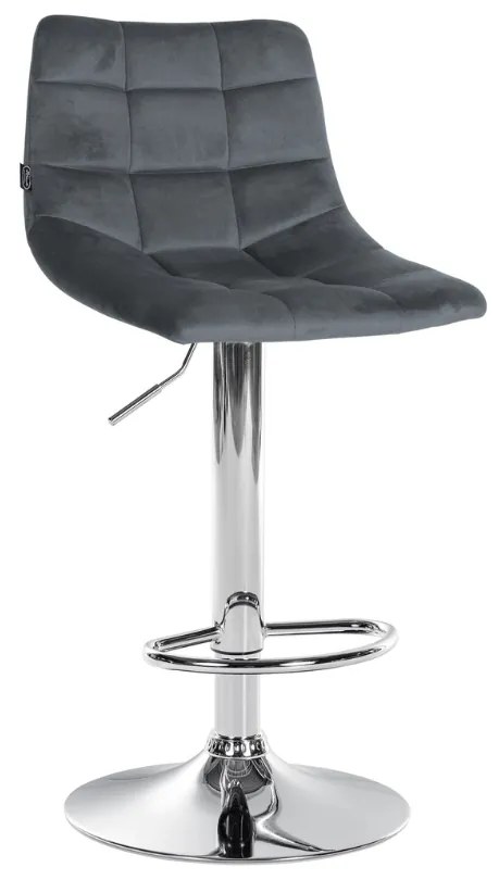 Banco de bar Jerry em veludo com estrutura cromada 87-108,5 x 43 x 46,5 cm Cinzento escuro