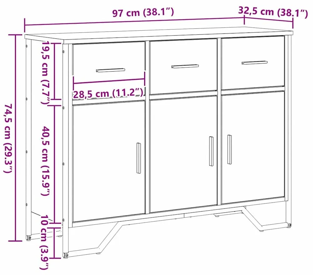 Aparador Artisan Oak 97x32.5x74.5 cm Madeira Compósita