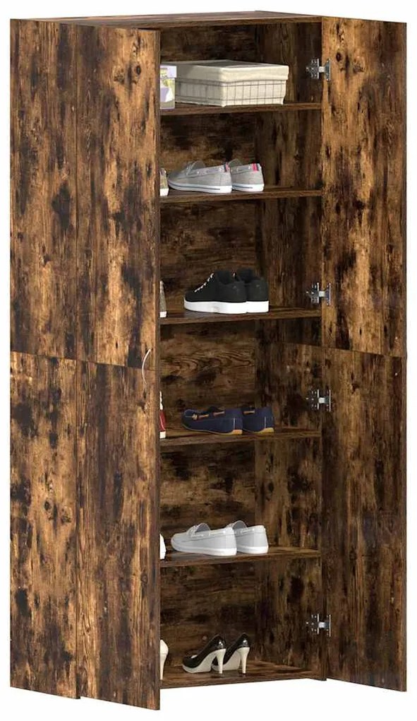 Armário para Sapatos Carvalho Fumado 80x35,5x180 cm Madeira de Engenha