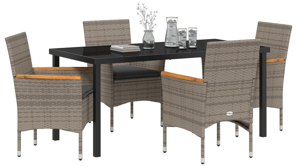 Conjunto de Jantar para Jardim de 5 Peças com Almofadas Rattan Poliést