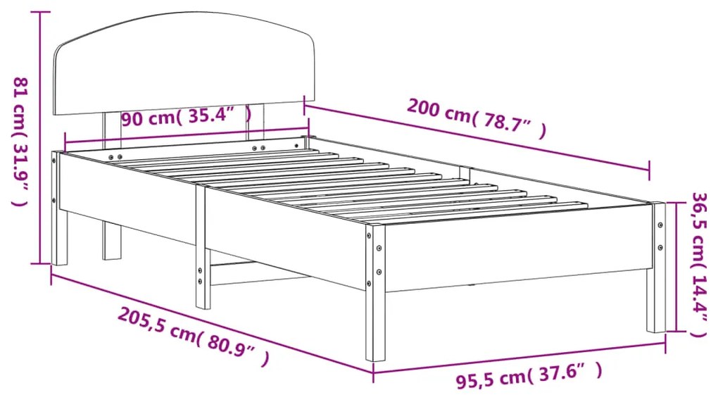 Estrutura de cama com cabeceira 90x200 cm pinho maciço branco