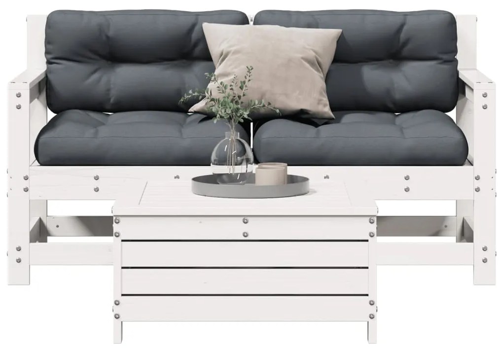 vidaXL 3 pcs conjunto lounge jardim c/ almofadões pinho maciço branco