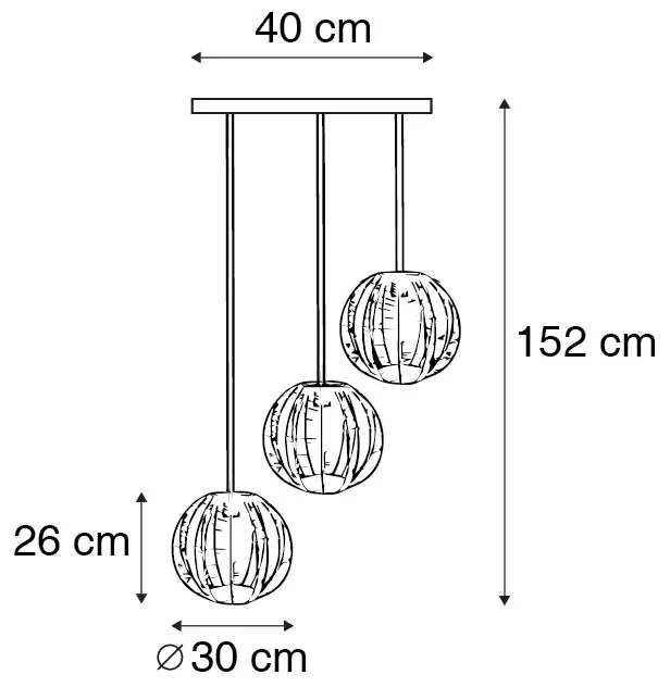 Candeeiro suspenso industrial bronze com 3 luzes redondas pretas - Dong Industrial