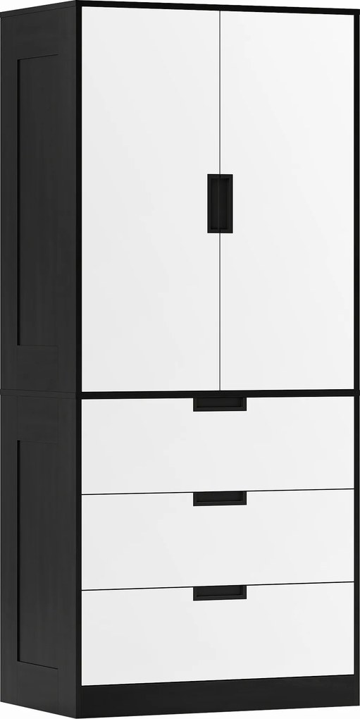 HOMCOM Roupeiro 2 Portas com 3 Gavetas, Roupeiro Moderno com Barra de Cabideiro, para Quarto, Preto Branco | Aosom Portugal