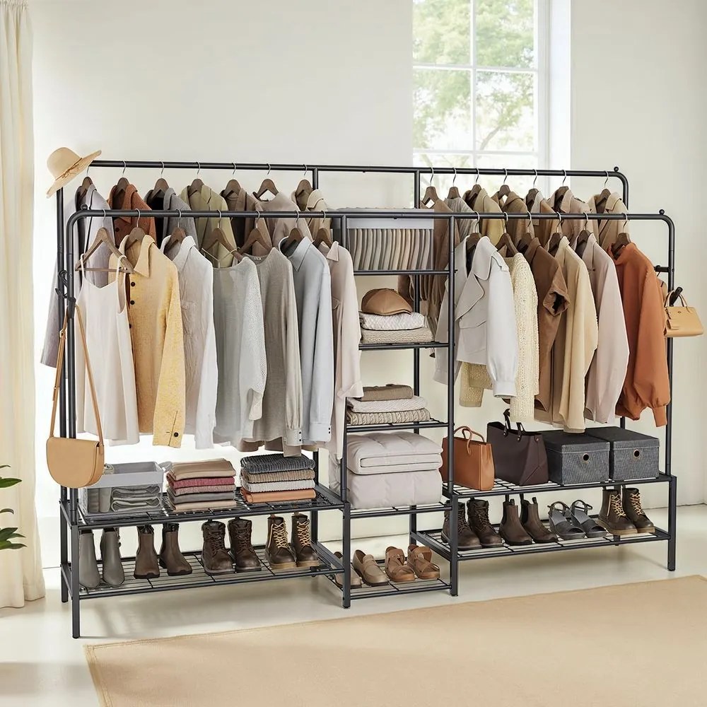 Guarda roupa aberto 195x45x172,8 cm com 9 prateleiras preto