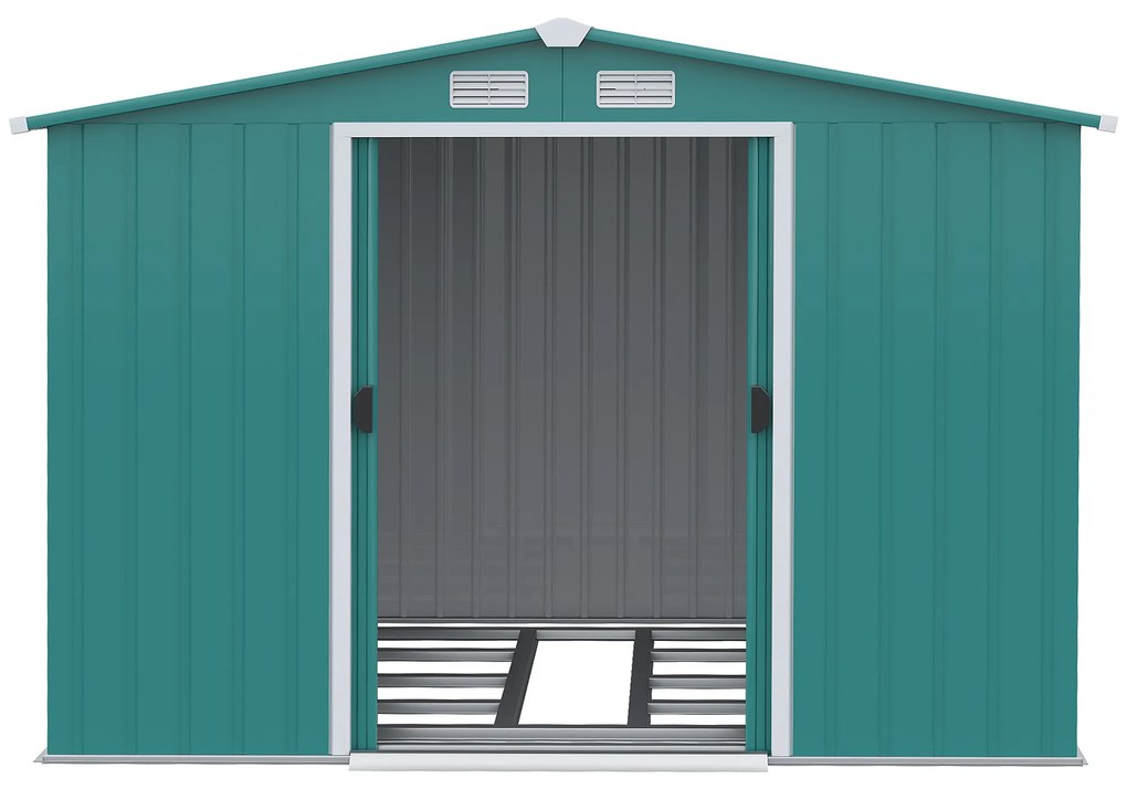 Outsunny Abrigo de Jardim 260x206x179cm 4,7m² Abrigo de Aço Galvanizado com Portas de Correr e Ventilações para Armazenamento de Ferramentas Verde