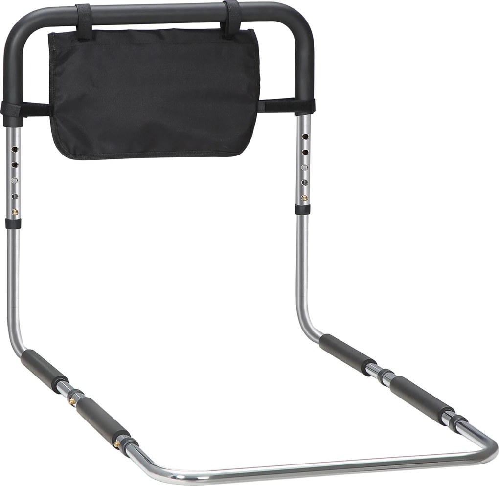 HOMCOM Barra de apoio para cama barreira de proteção segura alça ajustável 5 alturas bolso para arrumação 87Lx51,5lx45-55H cm | Aosom Portugal