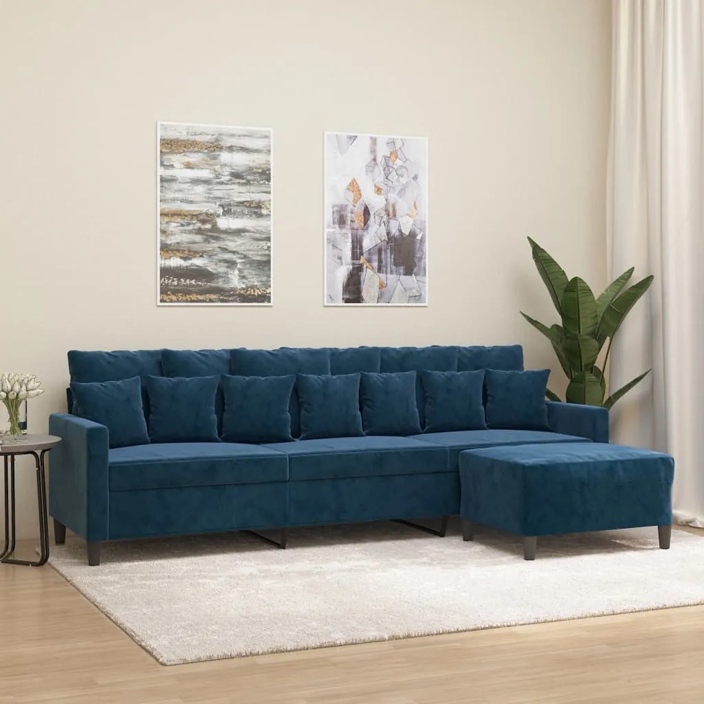 vidaXL Sofá de 3 lugares com apoio de pés 210 cm veludo azul