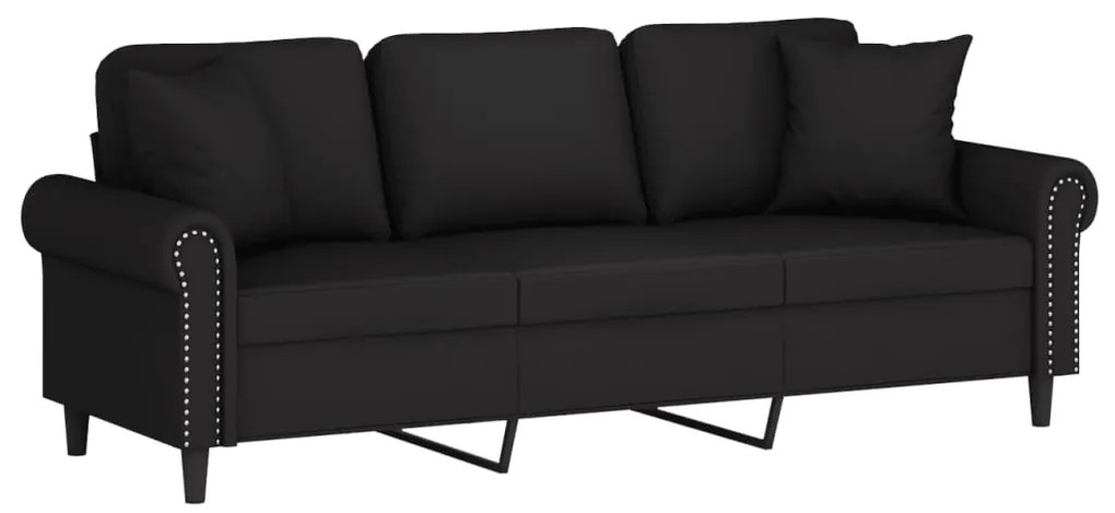 Sofá 3 lugares c/ almofadas decorativas 180 cm veludo preto