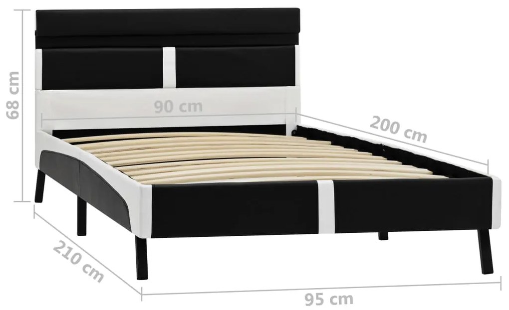Estrutura de cama c/ LED 90x200 cm couro artificial preto