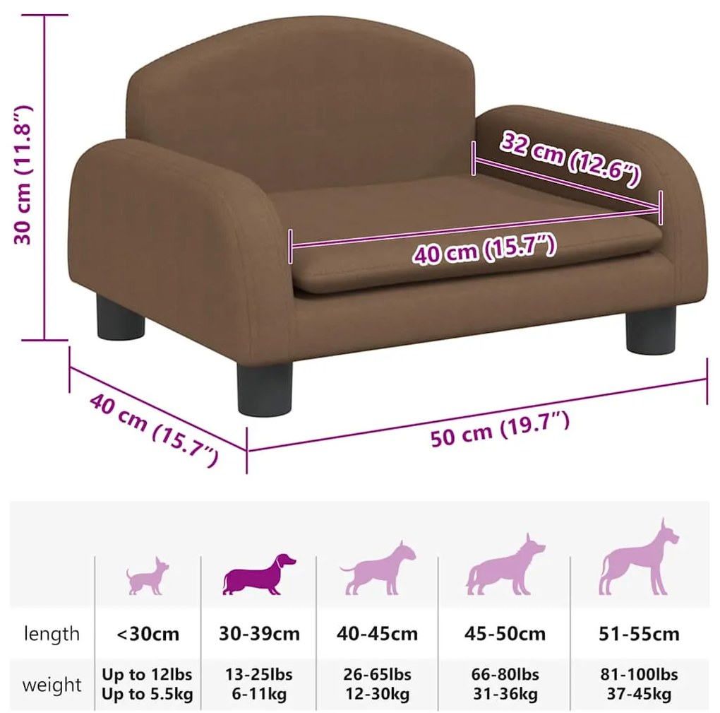 Cama para cães 50x40x30 cm tecido castanho